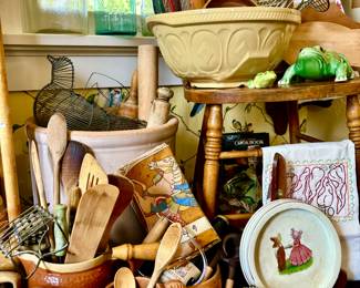 MIXING BOWLS, ROLLING PINS, LINENS.