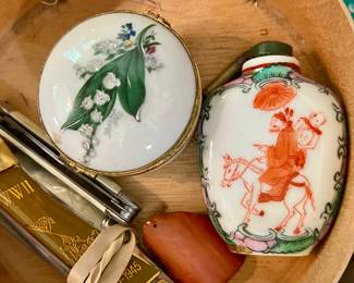 Chinese snuff bottle and limoges trinket box.