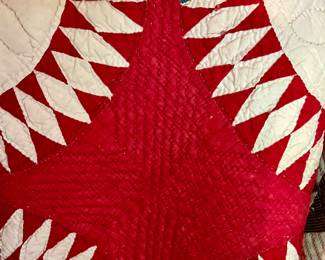 ANTIQUE WHIGS PATTERN RED WHITE AND BLUE QUILT.