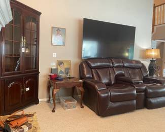 Traditional Corner Cabinet , Power Reclining Sofa , Queen Anne Style Side Tables 