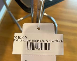 Pair of Arrben Italian Leather Bar Stools 