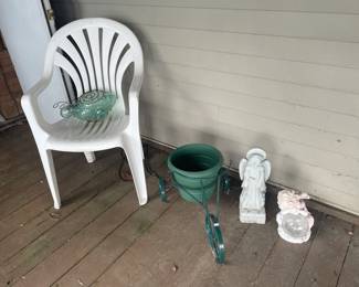 Outdoor chair, planter, various Outdoor Decor and Lawn Ornaments 