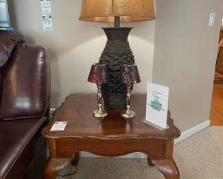 Burlap Shaded Table Lamp, Queen Anne Style Side Tables 
