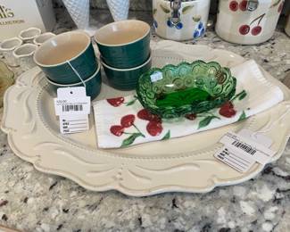 Chris Madden JC Penney Oval Serving Plate, Le Creuset Set of 4 Ramekins 