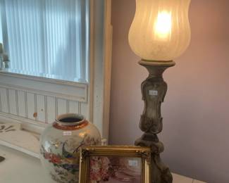Hurricane Style Lamp, Satsuma Vase 