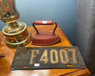 Antique Michigan License Plate , Antique Flat Iron 