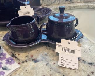 Homer Laughlin Fiestaware Plum Sugar Bowl, Creamer, and Tray 