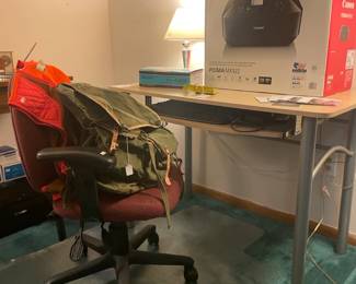 Canon Pixma MX922, Swivel Office Chair, Wood Computer Desk, Wood Computer Desk, Icom IC-A20 Air Band Receiver, John Deere Rain Gauge 