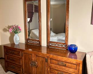 Chinoiserie burl dresser "mandarin" collection by henry link. 