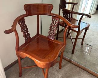 Vintage Chinoiserie Rosewood Corner Square Chair. 