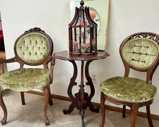 Late 20th Century Carlton McLendon Furniture Victorian Chairs with walnut Victorian table.