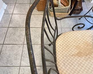 $140 Kitchen Table with 4 chairs Iron and glass top. Corners are rounded. Two chairs have rust from being out doors, two chairs have upholstery damage 
42W 29T