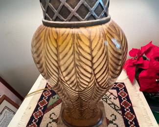 $80 Pair of glass amber leaf lamps 39T