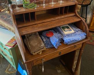 Roll Top Desk & Glassware