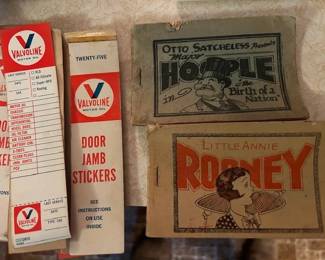 1940's adult comics. Vintage car door service reminders.
