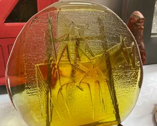 Large artisan glass piece. Indian motif.