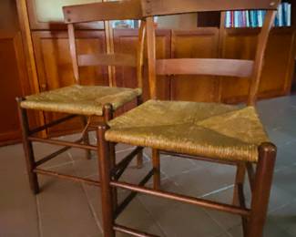 Solid antique ladder back string chairs