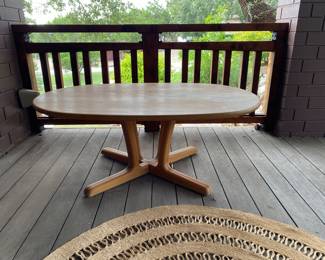 Mid-century, teak, oval coffee table. Needs a little love, sanding, and re-oiling of the top.