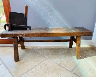 Antique butchers block with cleaver.  
