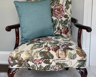 Upholstered (floral & fruit design) armchair