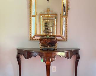 Adams Brother Gilt Mirror, Century inlaid console table