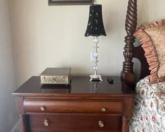 Martha Stewart by Bernhardt cherry 3 drawer dresser, heavy silver and crystal lamp, wood painted box.