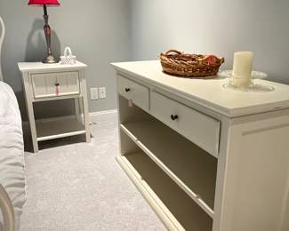 Pottery Barn side table and  two drawer dresser. 