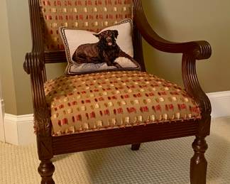 Stickley upholstered carved armchair