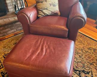 Leather Club Chair and Ottoman 