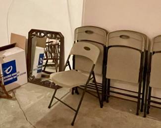 Vintage oak rocker, Reverse Osmosis Drinking Water System, craved wood framed mirror, 7 folding chairs