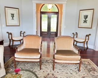 Baker Furniture Company carved armchairs...