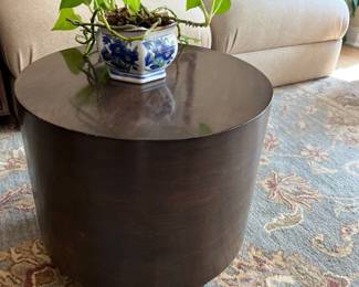 Glossy Wood Round Side Table