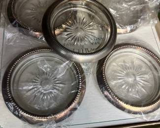 Godinger Silver Plate Crystal Coasters