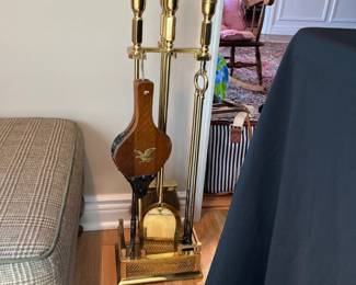 Brass/Wood Fireplace Tool Set