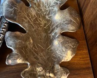 Vintage American Sterling Silver Mid Century Modern Oak Leaf Server