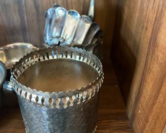 VTG Gales of Sheffield Hammered Metal Wrap Bottle & Stopper From England 11.5" 