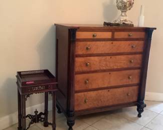 Antique Chest of Drawers with Birds Eye Maple, Side Table