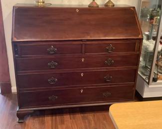 Antique slant front desk with ivory escutcheons
