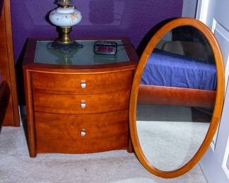 Simple nightstand(x2) and rounded mirror 