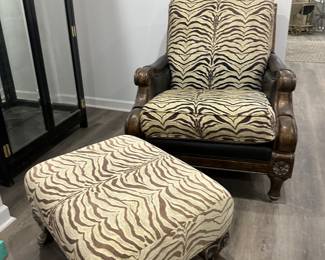 Paul Robert leather club chair and ottoman