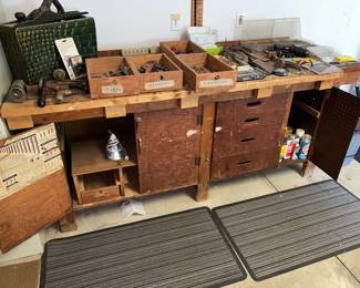 Large wooden work bench with storage