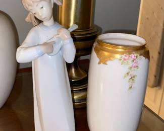 Nao by Lladro girl with guitar figure and Belleek  vase 