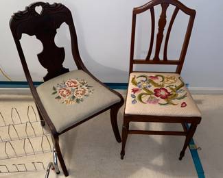 Needlepoint seats on antique chairs 