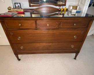Perfectly preserved antique dresser  with protective glass top