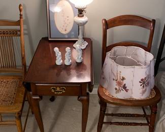 Cherry end table and side chair