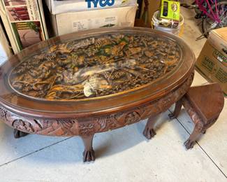 . . . beautiful carved-topped table and four stools!