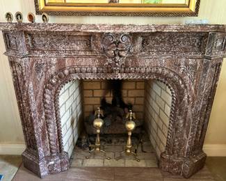 Marble mantle. Buyer is responsible for removal. Approximately 6’ W x 4’3” H. 
There is a crack in the top as shown in the following pictures. 
