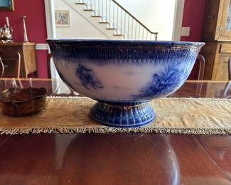 Large Worcester flow blue punch bowl - 10-3/4" H x 20-5/8" diameter