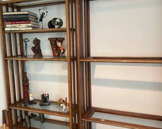 pair of wood and glass bookcases / etageres