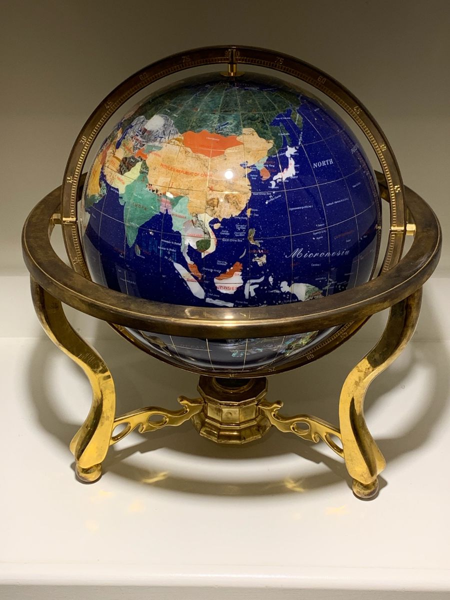 Quality Stone Inlaid Globe on Brass Stand